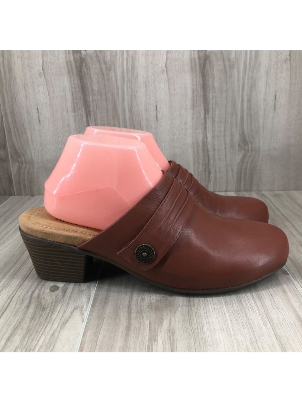 Array Mule Clogs Womens 10M Brown Leather Slip On Shoes